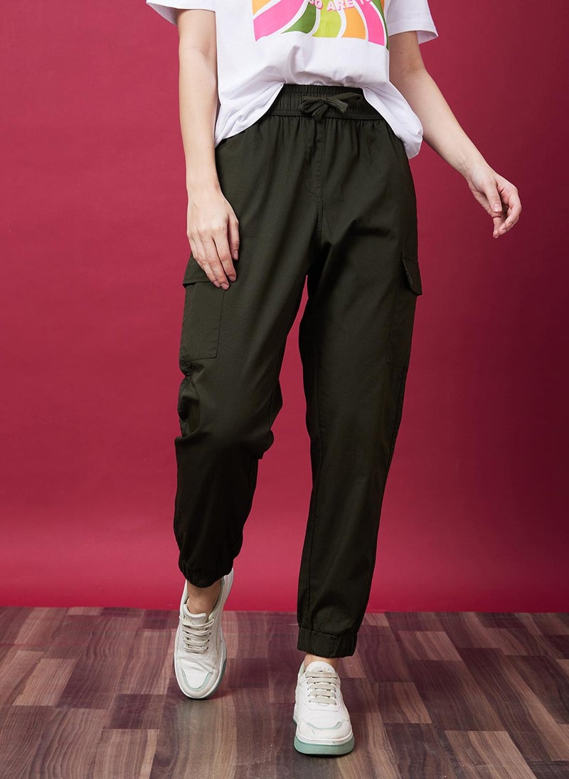 Globus Women's Olive Green Casual Trousers with Mid Rise and Solid Design - Image 1